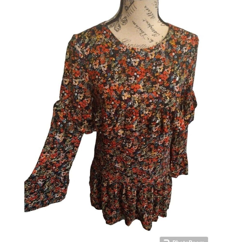 Zara ruffled floral print tunic dress xs boho cottage core feminine